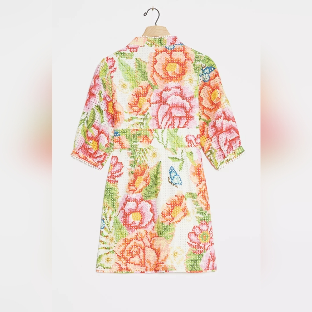 FARM Rio Colorful White Floral Eyelet Mini Dress Size Xs From Anthropologie - Picture 3 of 5